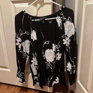INC International Concepts Black and White Floral Blouse